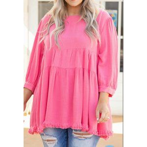 XL Chic Soul Concert Date Night Top Hot Bubble Pink Tunic Blouse